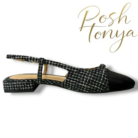 NWT Sam Edelman Kara Black Boucle Tweed Slingback Flats Size 6 Office Chic - Picture 2 of 15